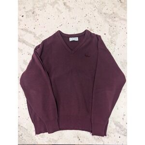Vintage IZOD Burgundy V-Neck Sweater Mens Large Maroon Acrylic Made in USA